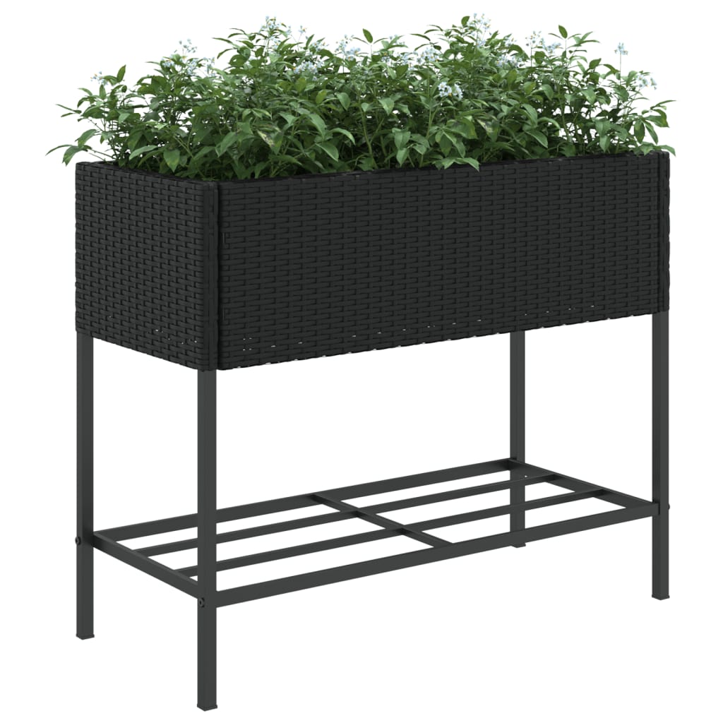 Fioriere da Giardino con Ripiani 2pz Nere 90x40x75cm Polyrattan