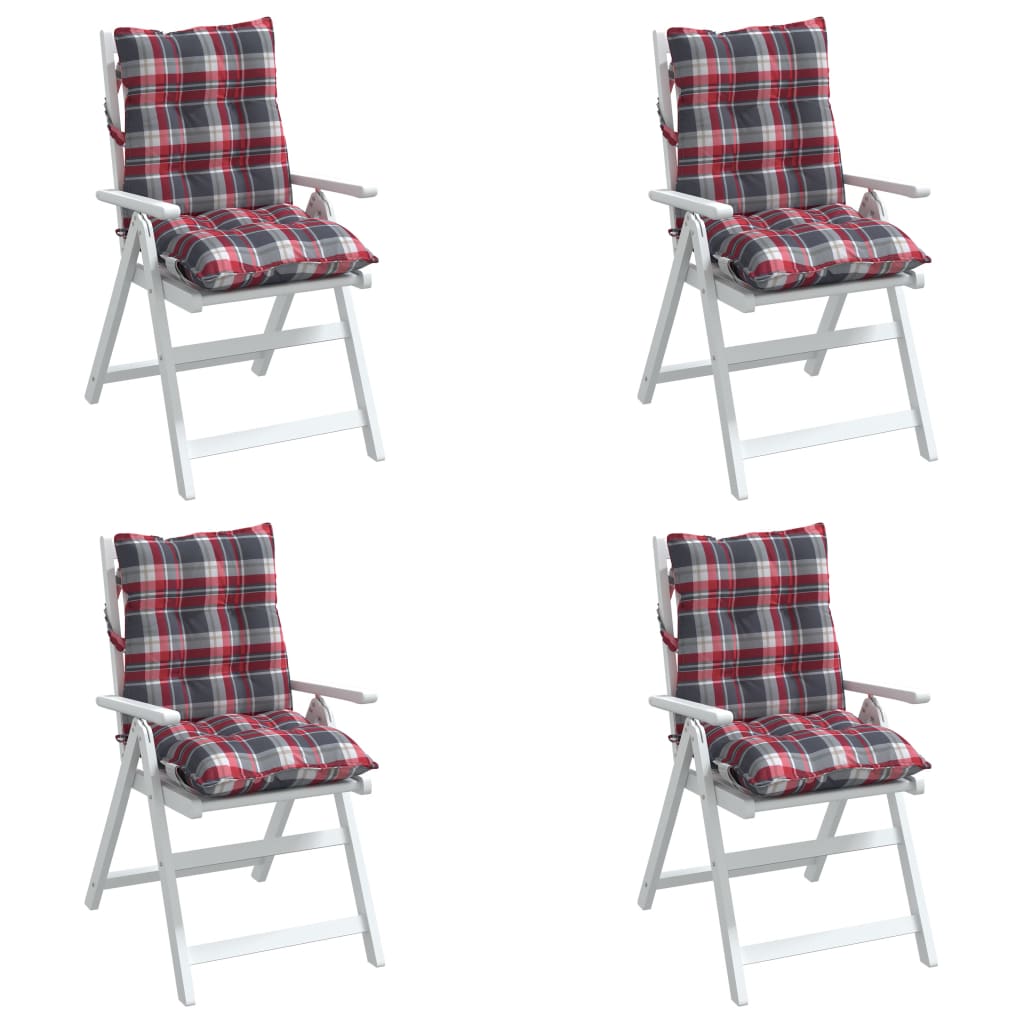 Cuscini Sedia Schienale Basso 4 pz Quadri Rosso Tessuto Oxford