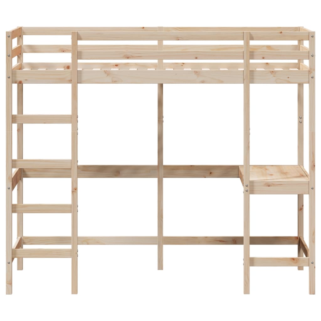 Letto Soppalco con Scrivania 100x200 cm Legno Massello Pino