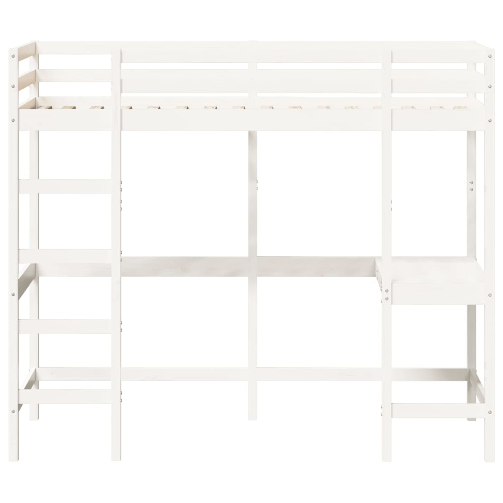 Letto Soppalco con Scrivania Bianco 90x190 cm Massello Pino