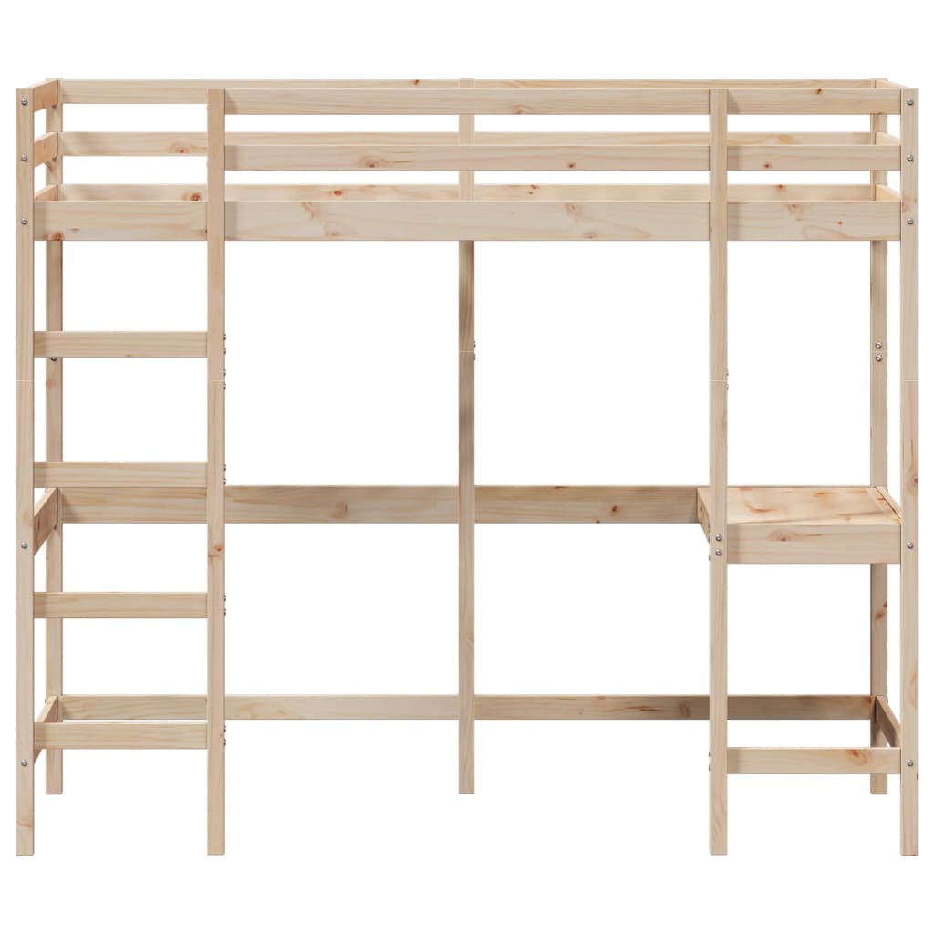 Letto Soppalco con Scrivania 75x190 cm Legno Massello Pino