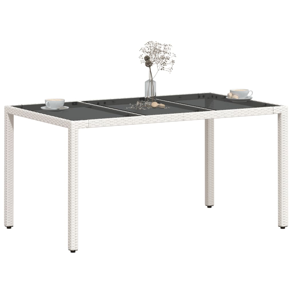Tavolo da Giardino Piano in Vetro Bianco 150x90x75cm Polyrattan