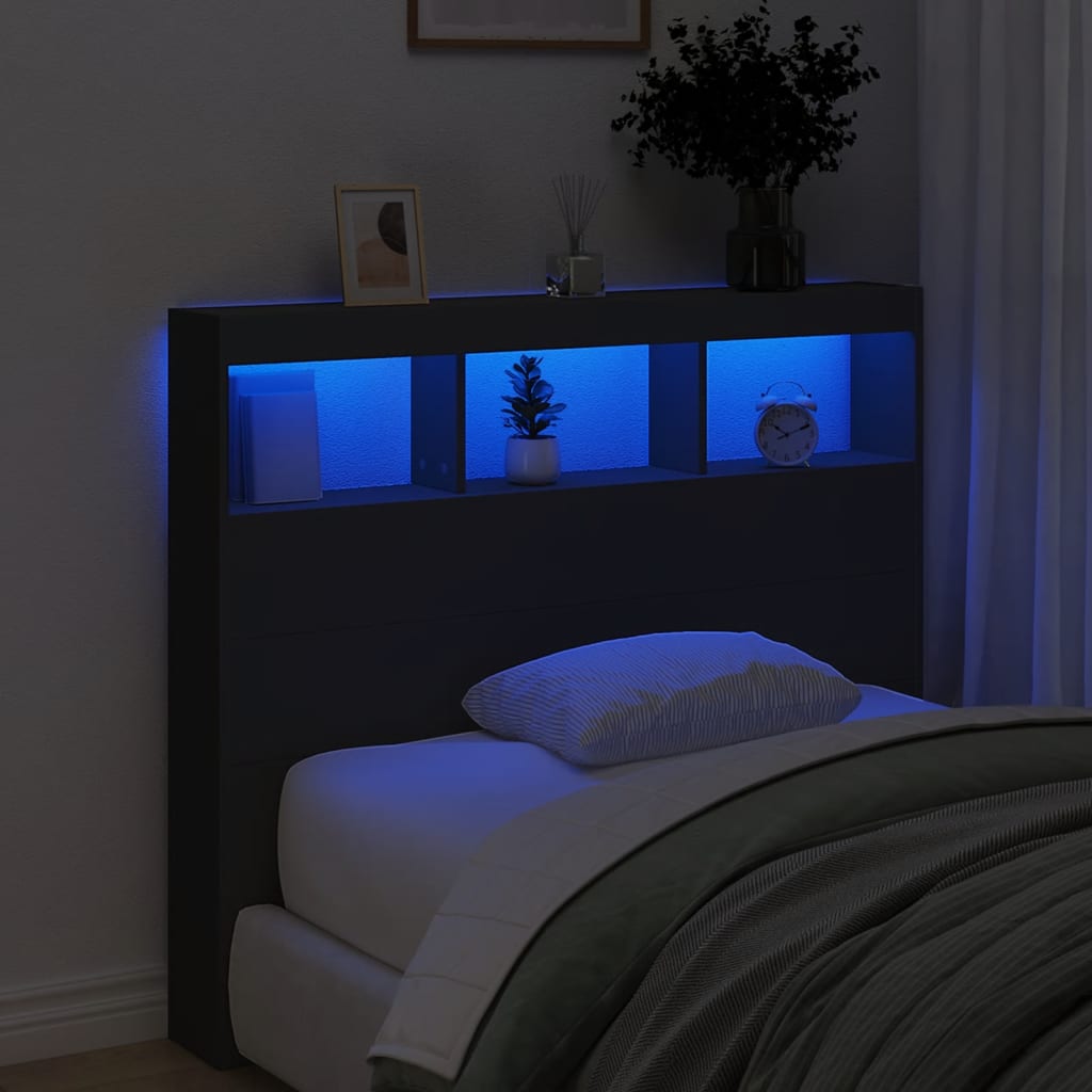 Testiera con Contenitore a LED Nera 120x17x102 cm