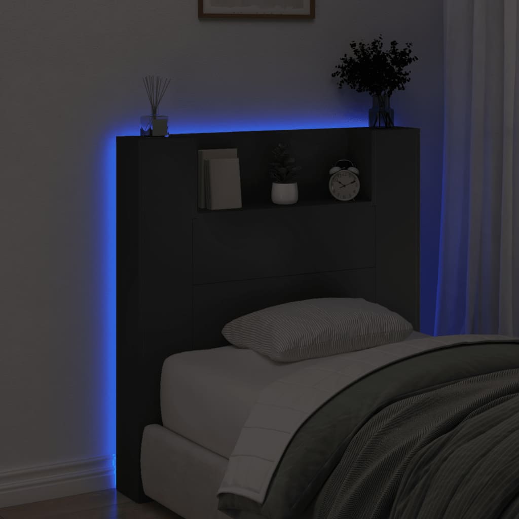 Testiera con Contenitore a LED Nera 100x16,5x103,5 cm