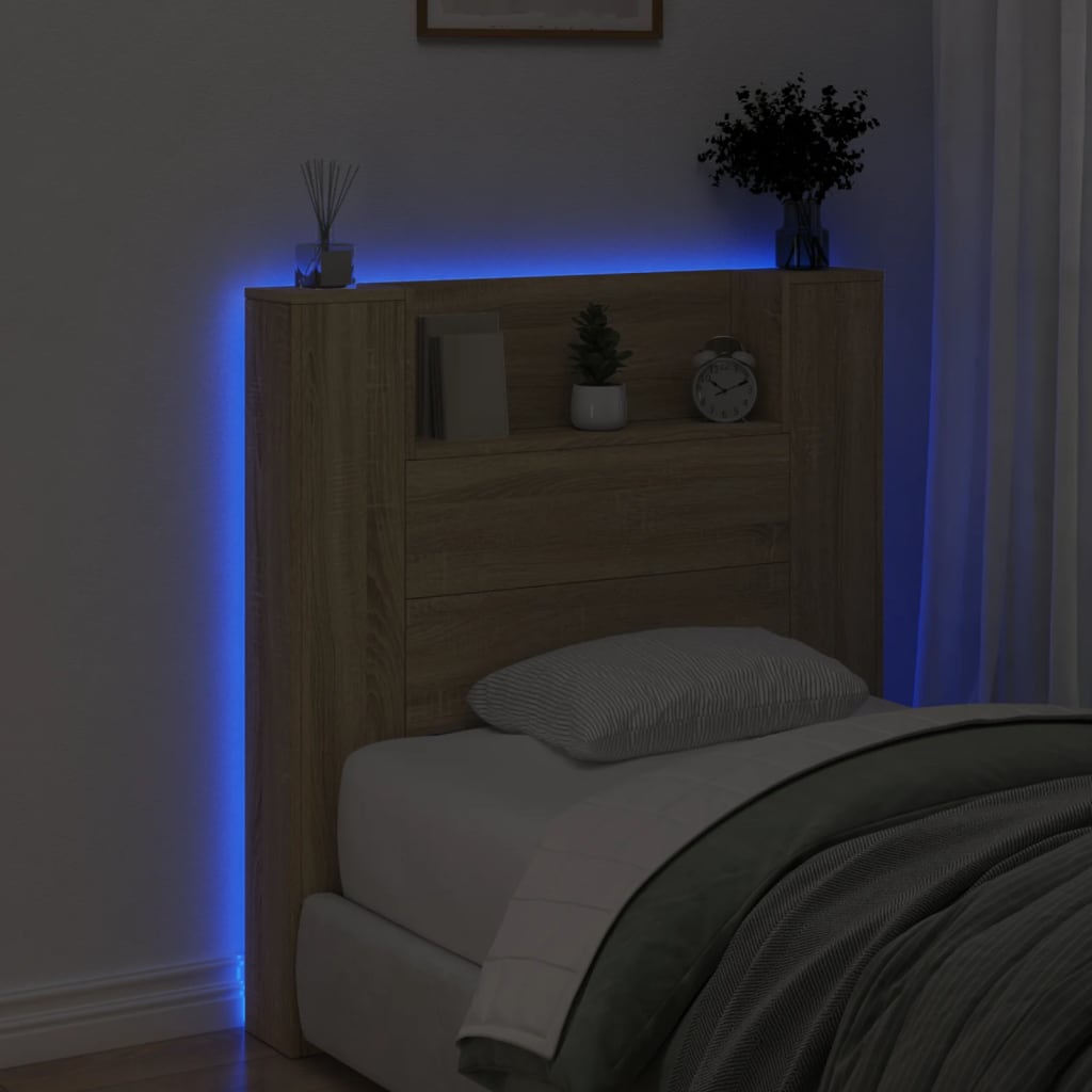 Testiera con Contenitore a LED Rovere Sonoma 100x16,5x103,5 cm