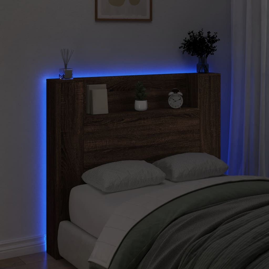 Testiera con Contenitore a LED Rovere Marrone 120x16,5x103,5 cm