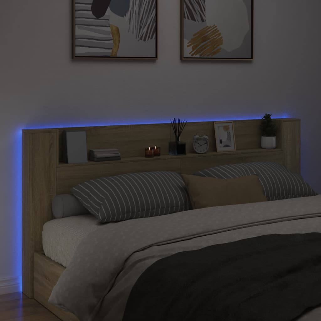 Testiera con Contenitore a LED Rovere Sonoma 220x16,5x103,5 cm