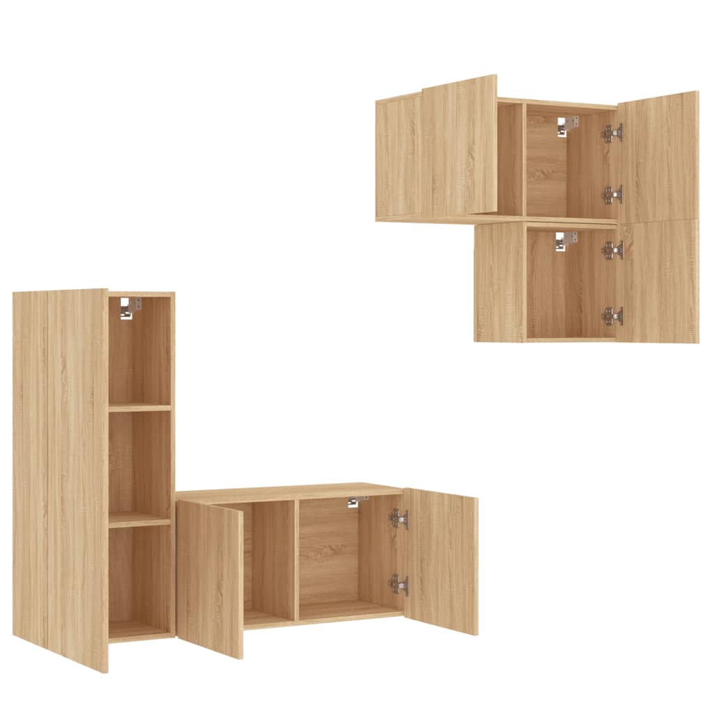 Mobili TV a Muro 4pz Rovere Sonoma in Legno Multistrato