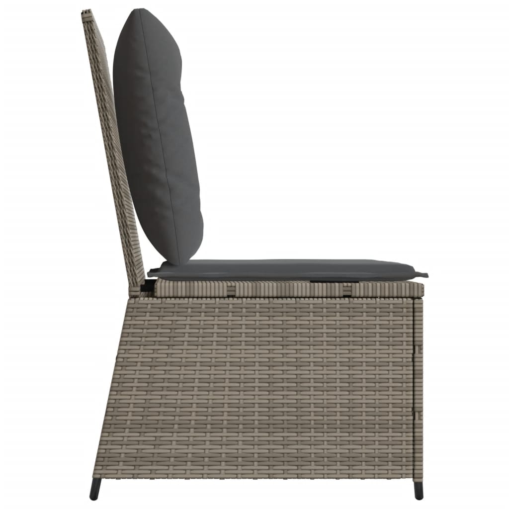 Divano Reclinabile da Giardino con Cuscini Grigio in Polyrattan