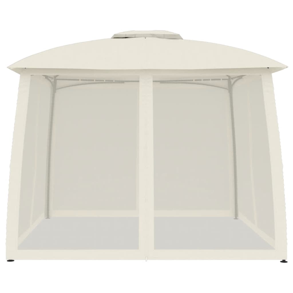 Gazebo con Tetto Doppio e Pareti Rete Crema 2,93x2,93 m Acciaio