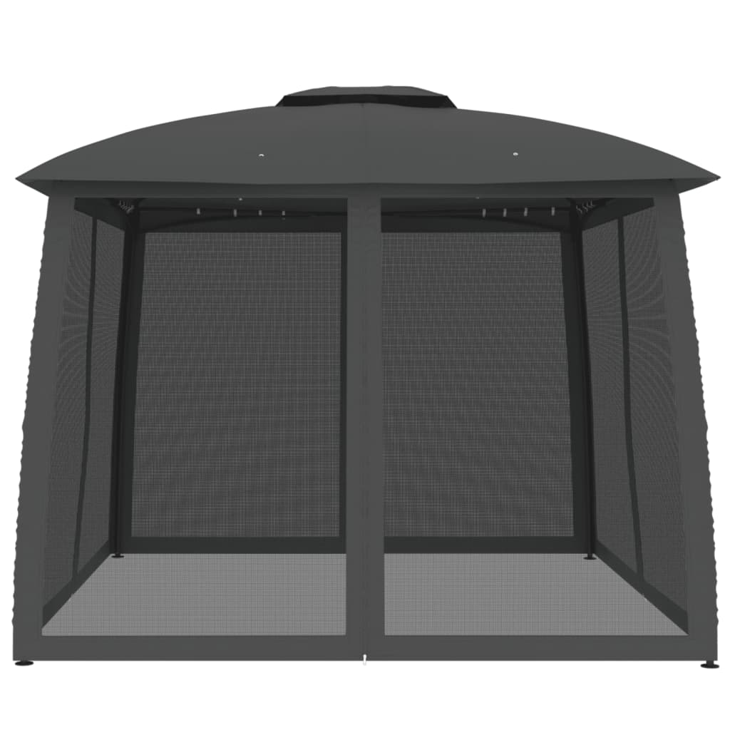 Gazebo Tetto Doppio e Pareti Rete Antracite 2,93x2,93 m Acciaio
