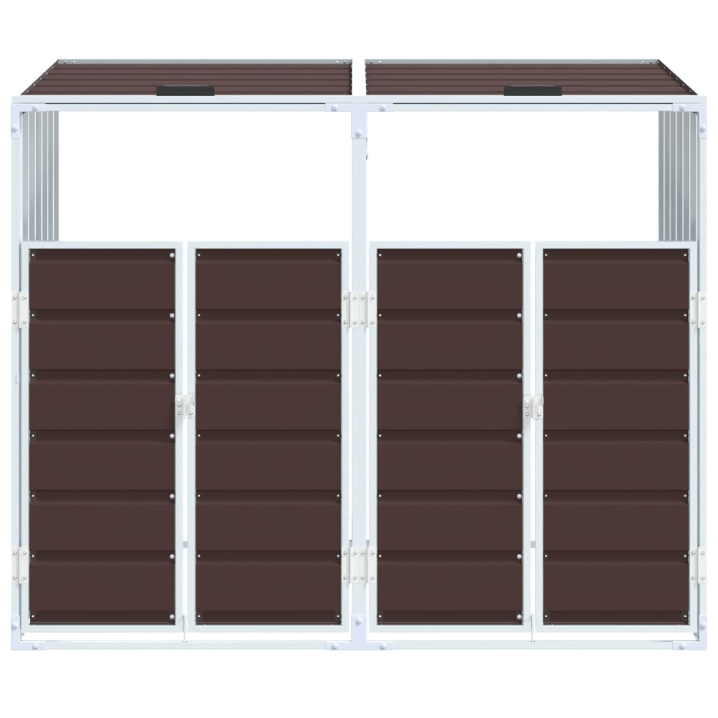 Copribidone con Ruote per 2 Bidoni Marrone 144x81x113cm Acciaio