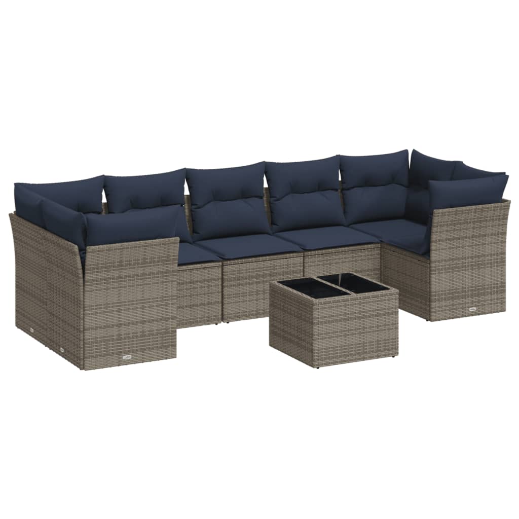 Set Divani da Giardino 8 pz con Cuscini Grigio in Polyrattan