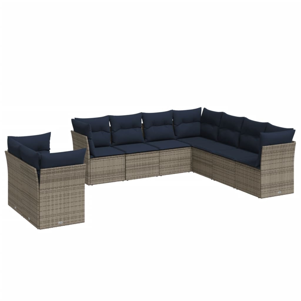 Set Divani da Giardino 9 pz con Cuscini Grigio in Polyrattan