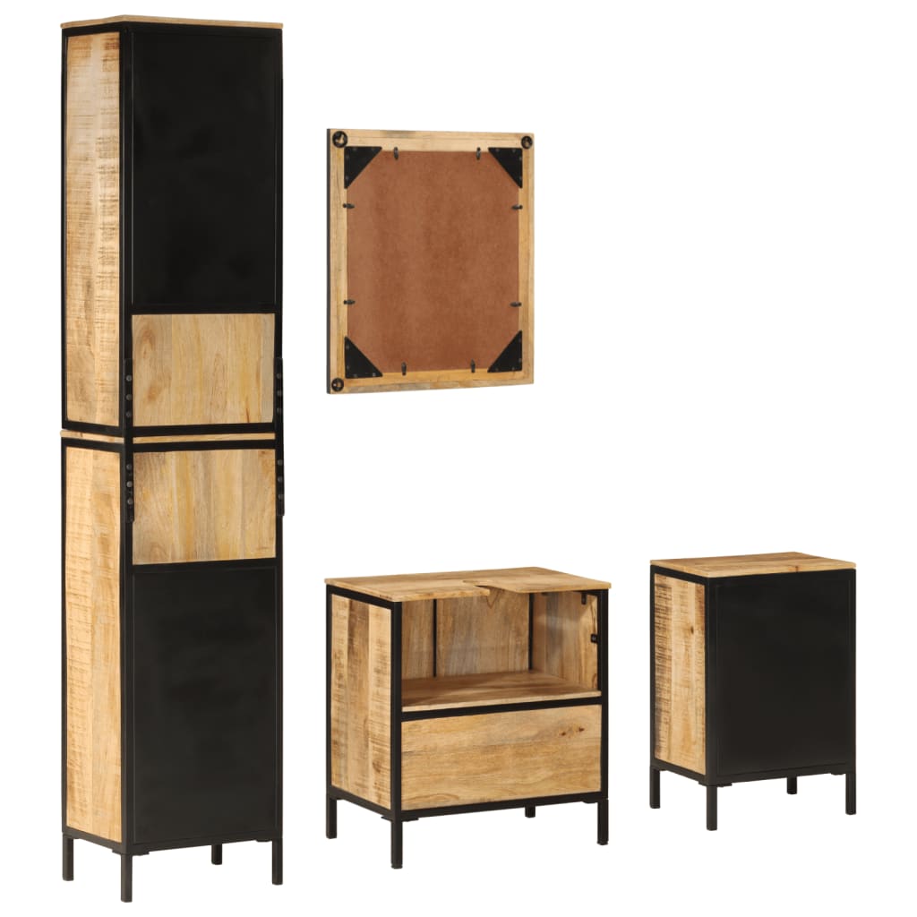 Set Mobili da Bagno 4 pz in Ferro e Legno Massello di Mango