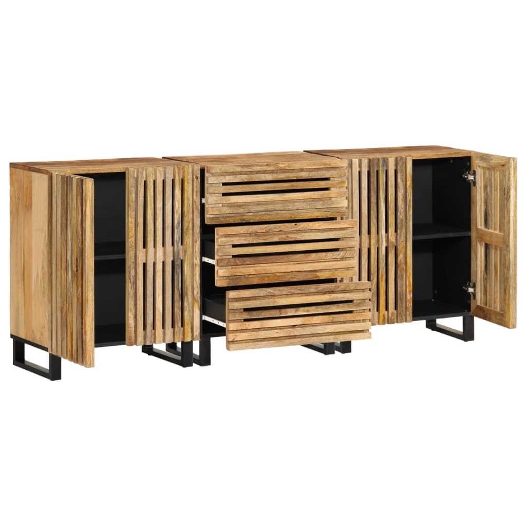 Credenze 3 pz 60x34x75 cm in Legno Massello di Mango Grezzo