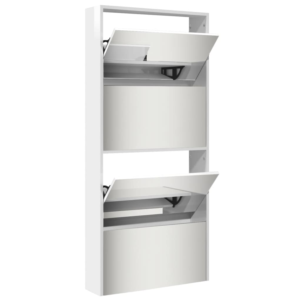 Scarpiera con Specchio a 4 Livelli Bianco lucido 63x17x134 cm