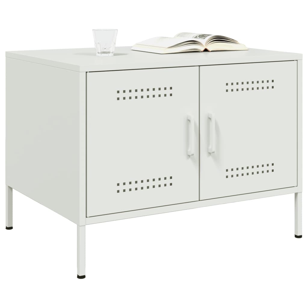 Tavolino da Salotto Bianco 68x50x50,5 cm in Acciaio