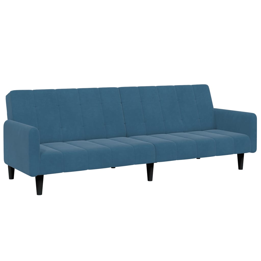 Divano Letto 2 Posti con Poggiapiedi Blu in Velluto