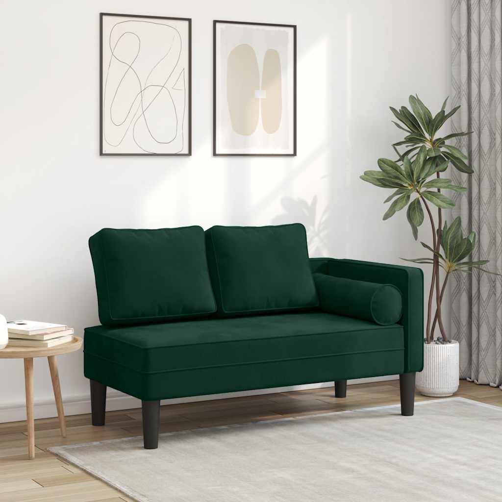 Chaise Longue con Cuscini Verde Scuro in Velluto