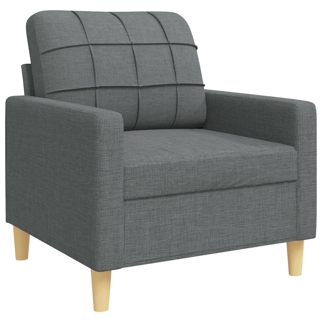 Set Divani 4 pz con Poggiapiedi e Cuscini Grigio Scuro Tessuto