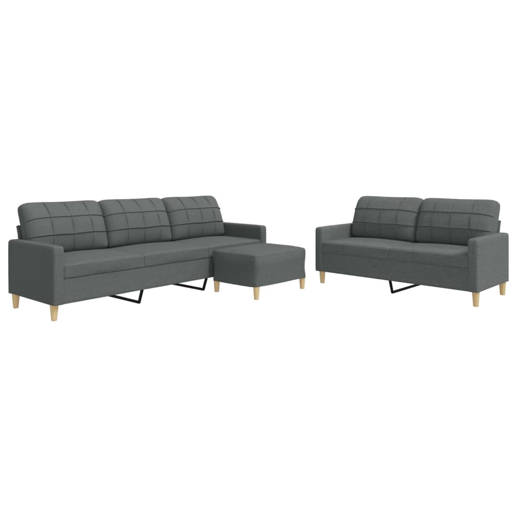 Set di Divani 3 pz con Poggiapiedi Grigio Scuro in Tessuto