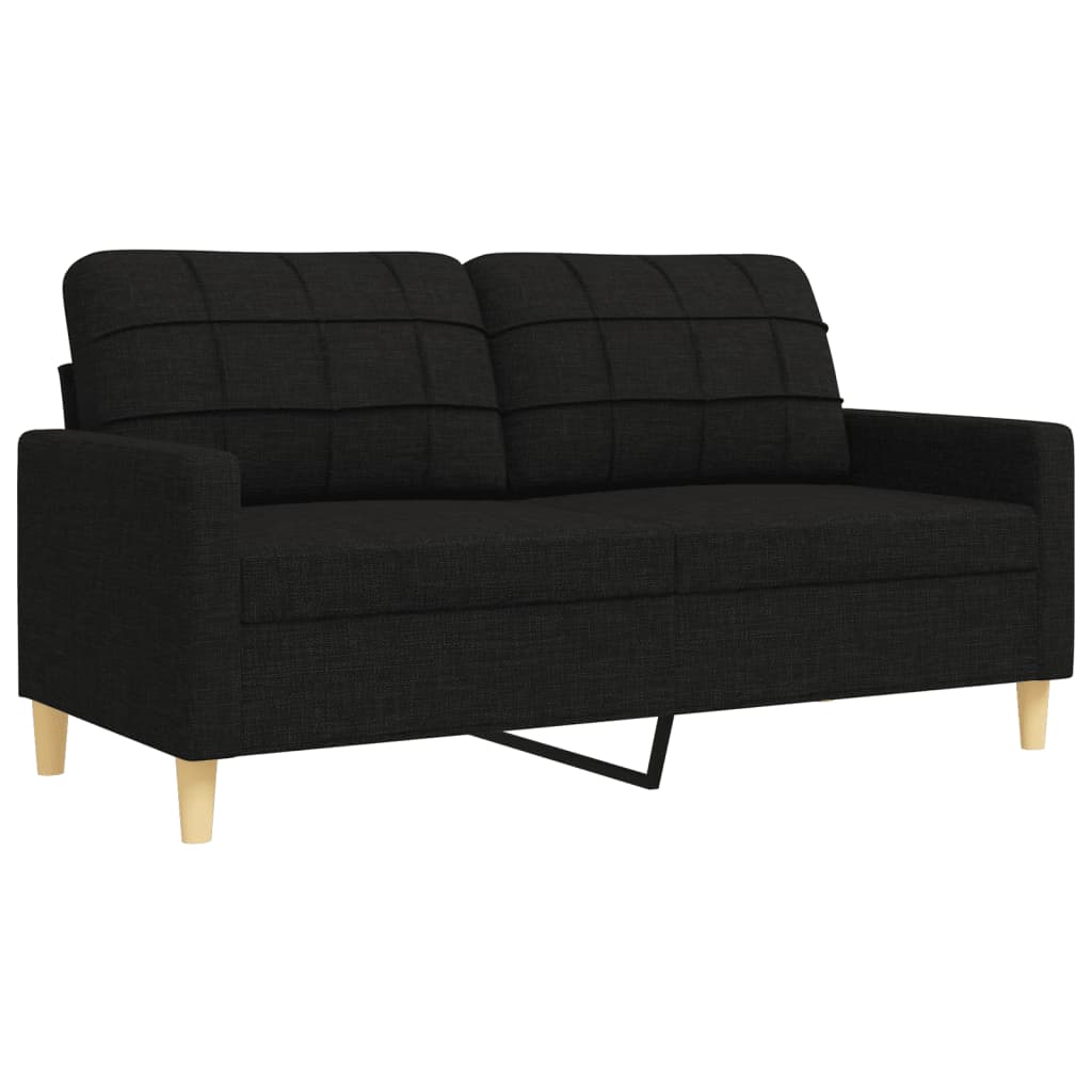 Set Divani 3 pz con Poggiapiedi e Cuscini Nero in Tessuto