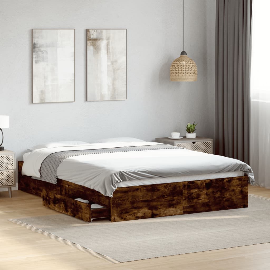 Giroletto con Cassetti Rovere Fumo 140x190 cm Legno Multistrato