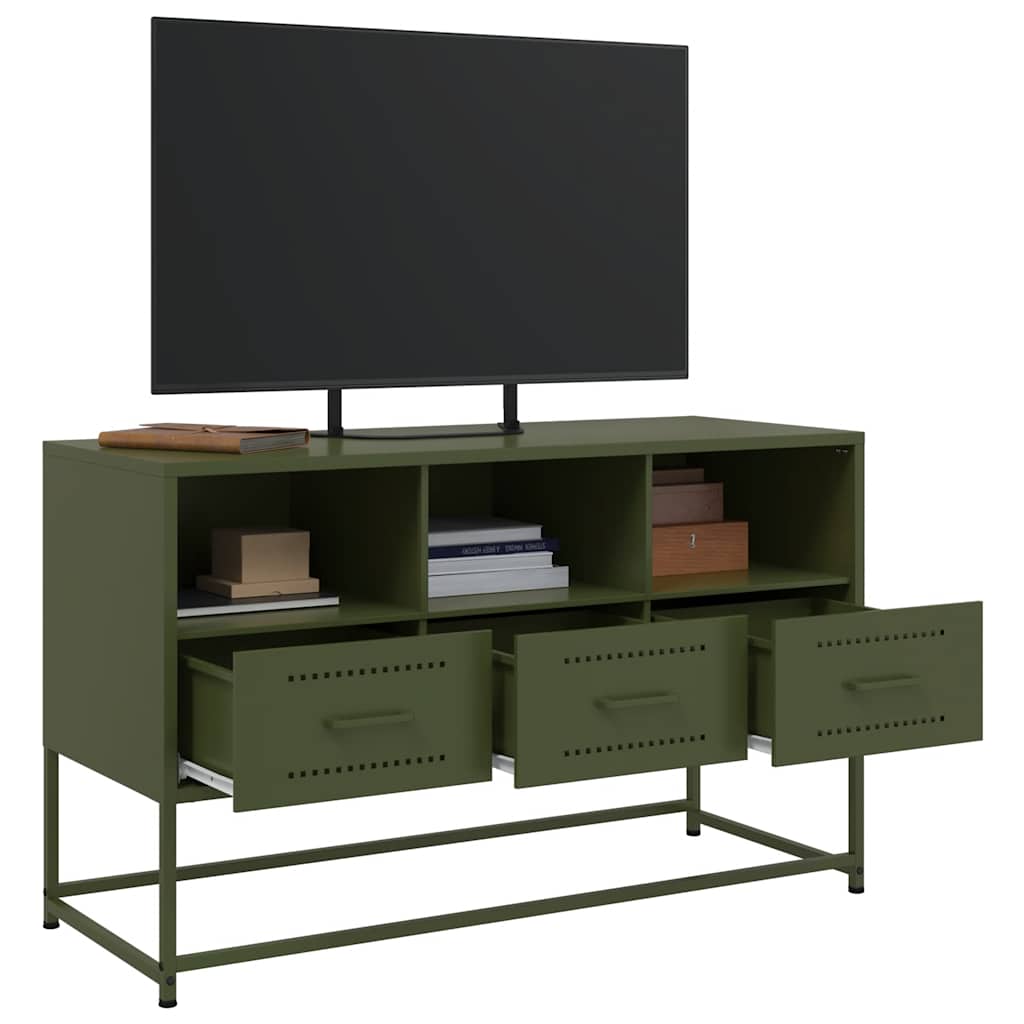 Mobile TV Verde Oliva 100,5x39x60,5 cm in Acciaio