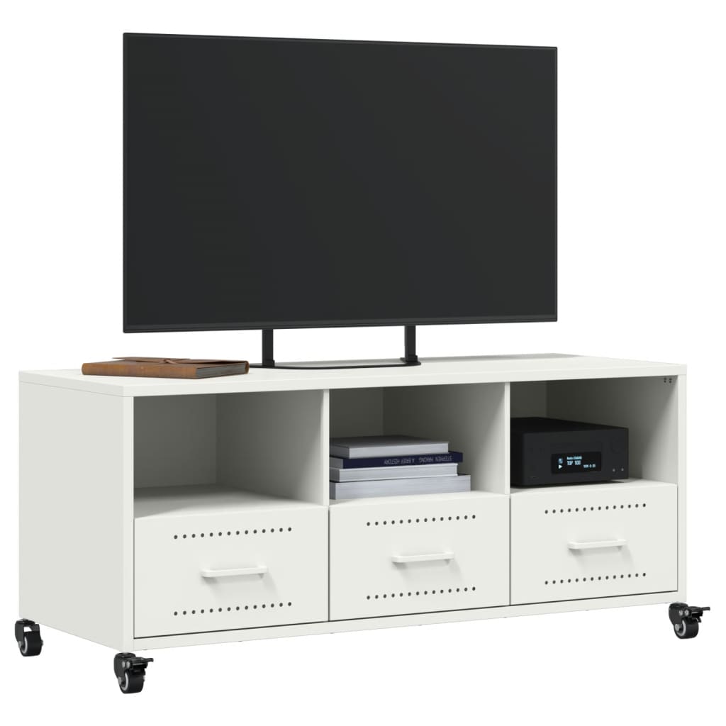 Mobile TV Bianco 100,5x39x43,5 cm in Acciaio Laminato a Freddo