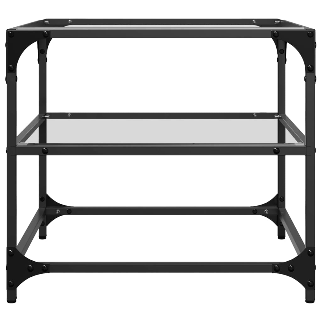 Tavolini con Piano in Vetro Trasparente 2 pz 50x50x45cm Acciaio