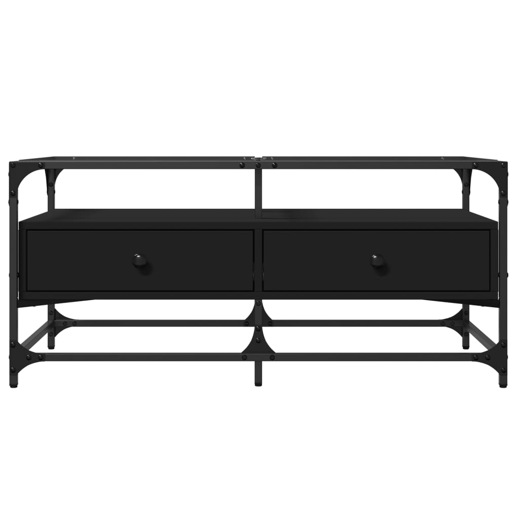 Tavolino con Piano in Vetro Nero 98,5x50x45 cm Acciaio