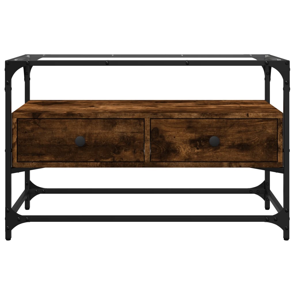 Mobile TV Piano Vetro Rovere Fumo 80x35x51cm Legno Multistrato