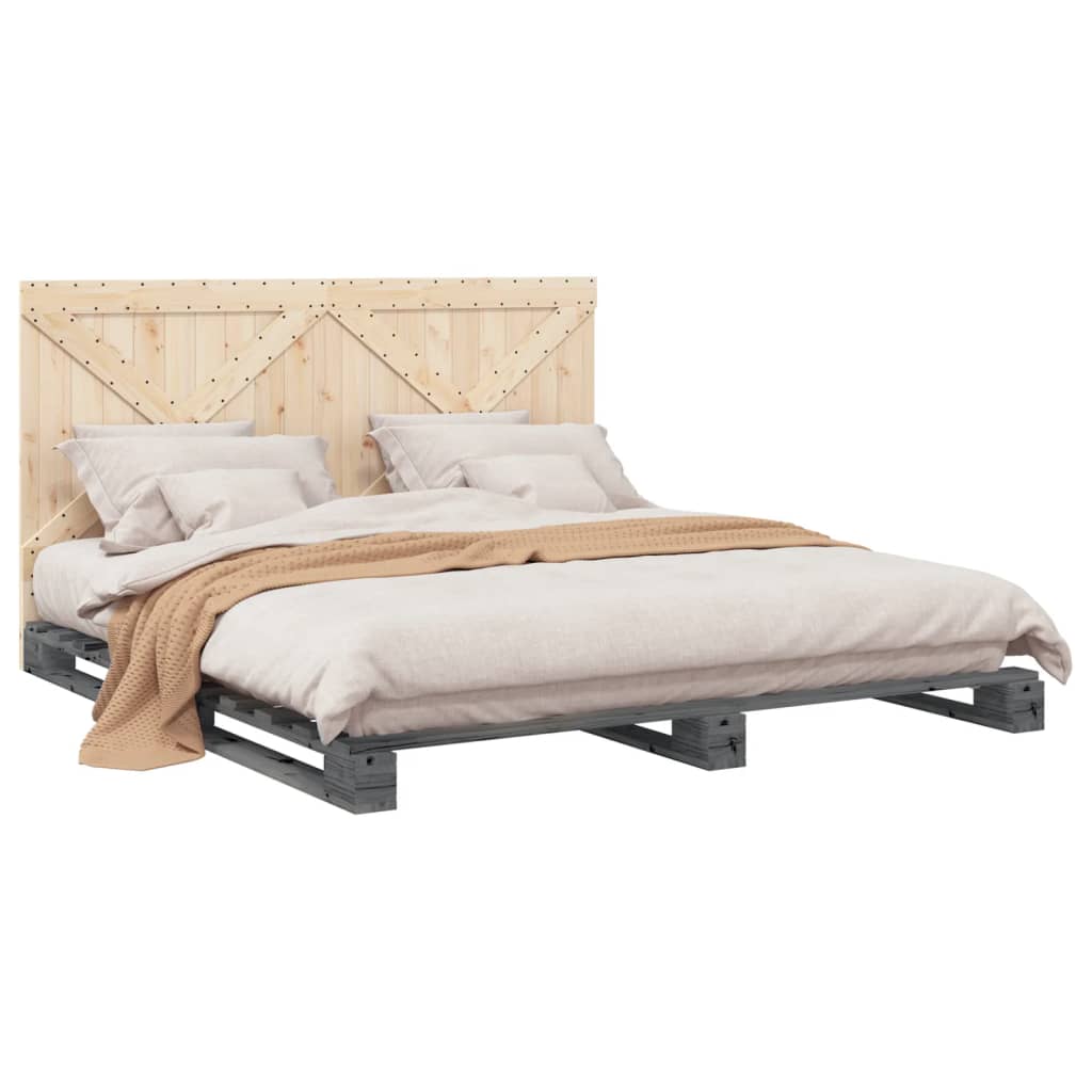 Giroletto con Testiera Grigio 180x200 cm Legno Massello di Pino