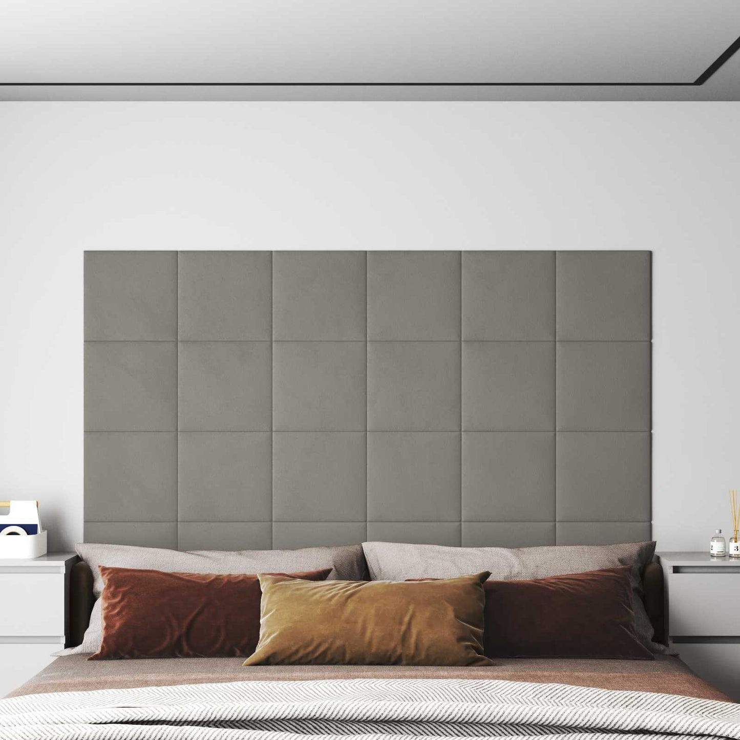 Testiera da Parete 12 pcs Grigio chiaro 30 x 30 cm Velluto
