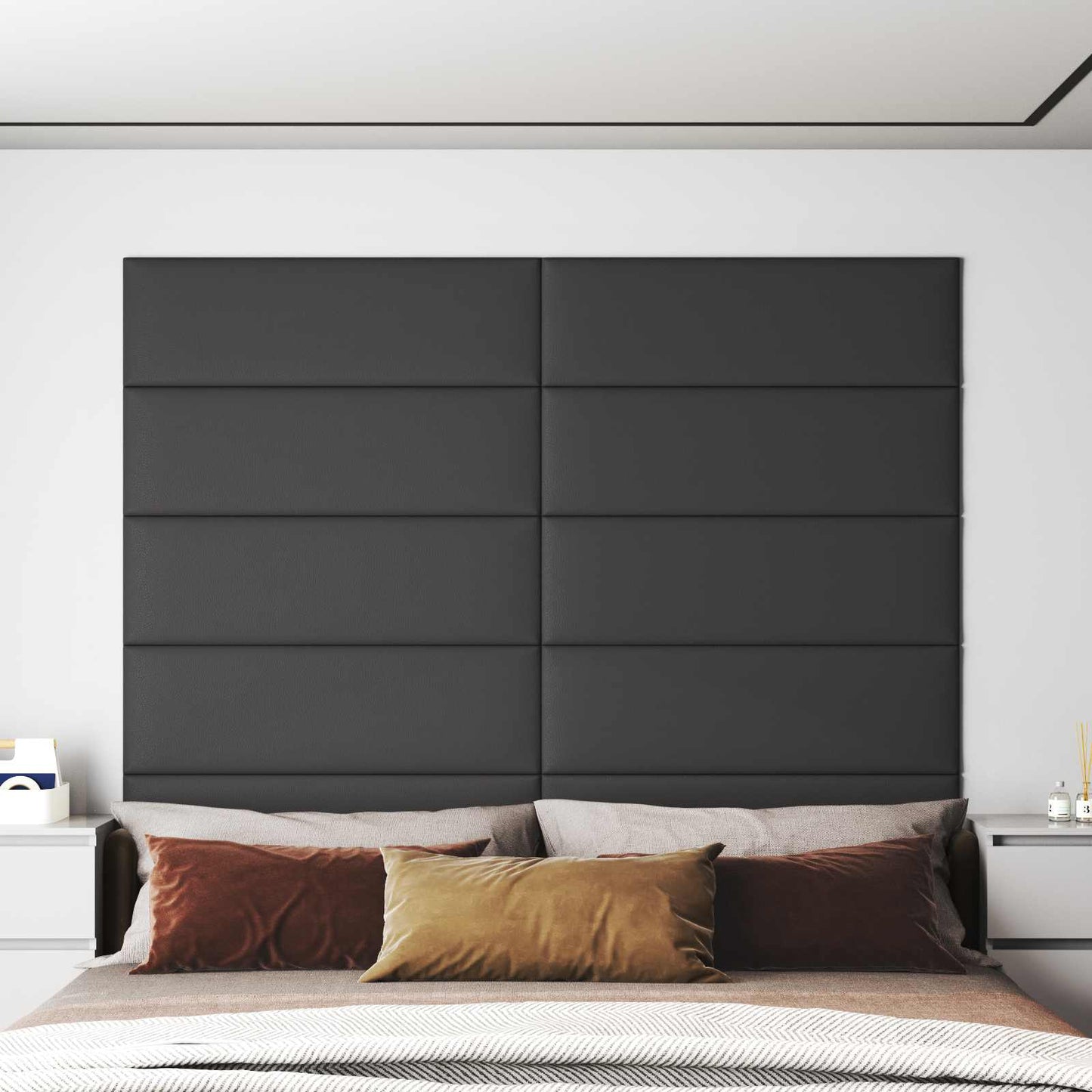 Testiera da Parete 12 pcs Grigio 90 x 30 cm Tessuto