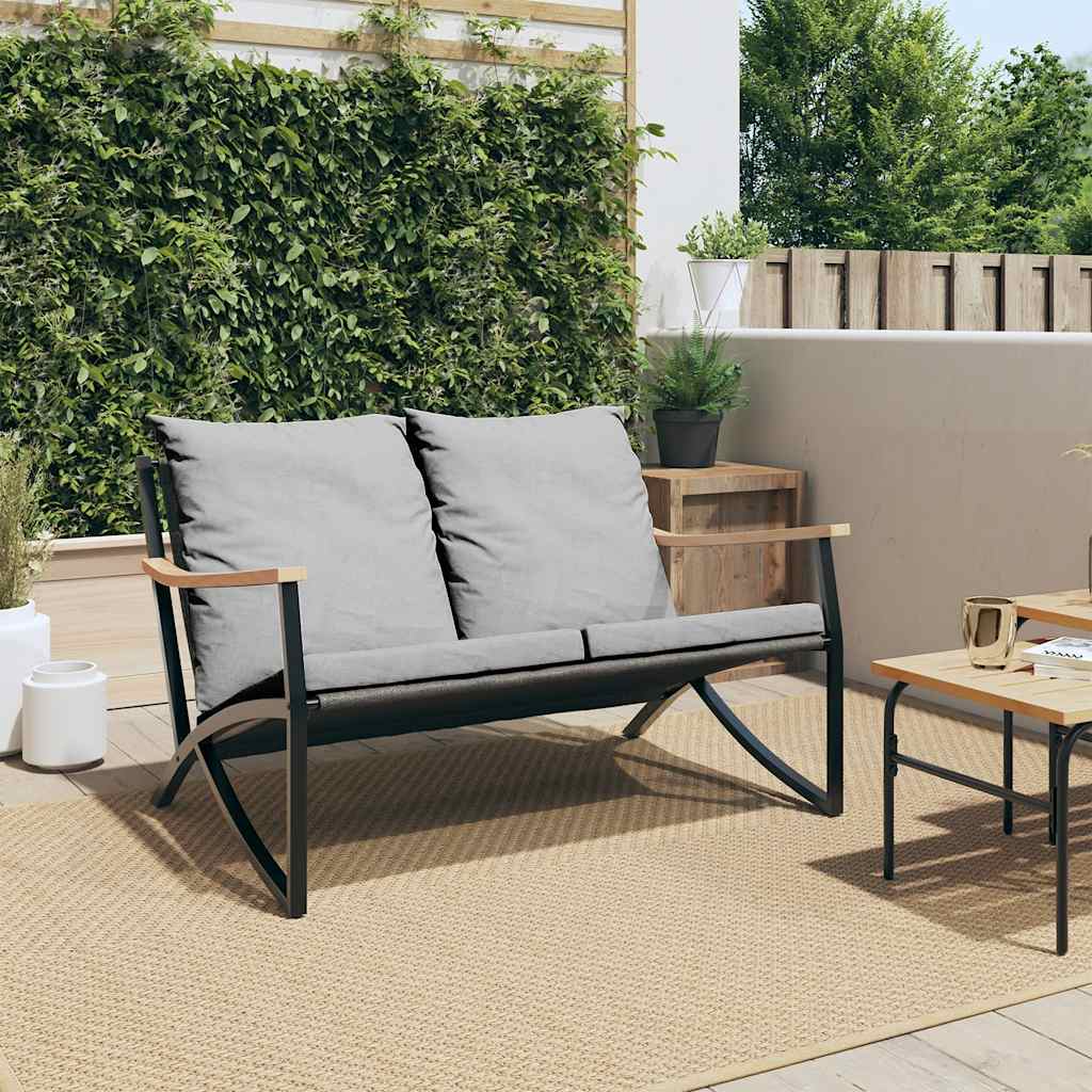 Panchina da Giardino con Cuscini 120 cm Nera in Acciaio