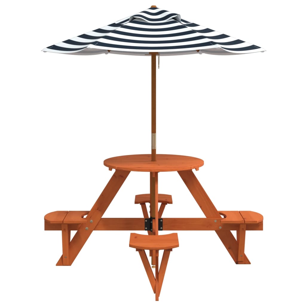 Tavolo Picnic per 4 Bambini con Ombrellone Rotondo Legno Abete