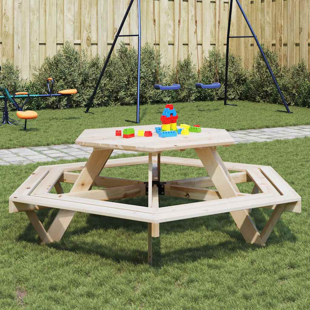Tavolo da Picnic per 6 Bambini con Panche Esagonale Legno Abete