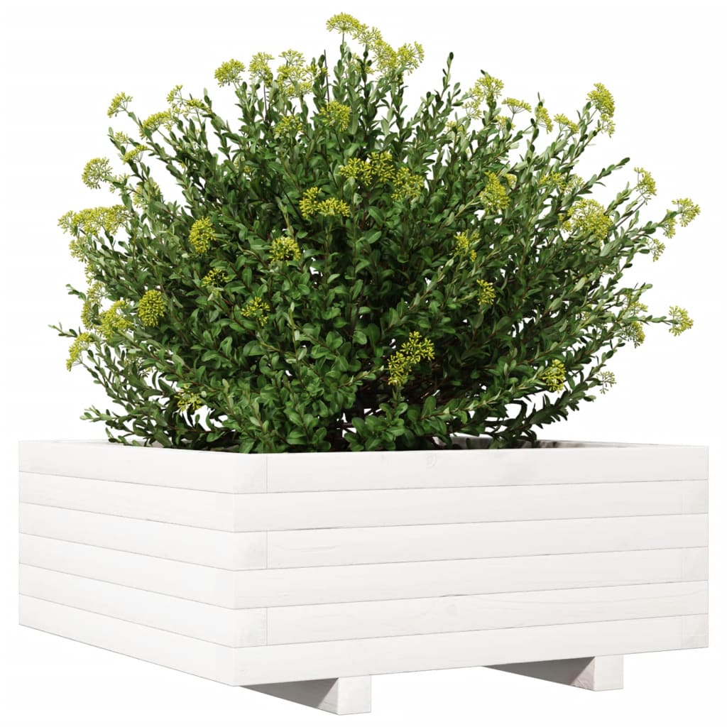 Fioriera da Giardino Bianca 60x60x26,5cm Legno Massello di Pino