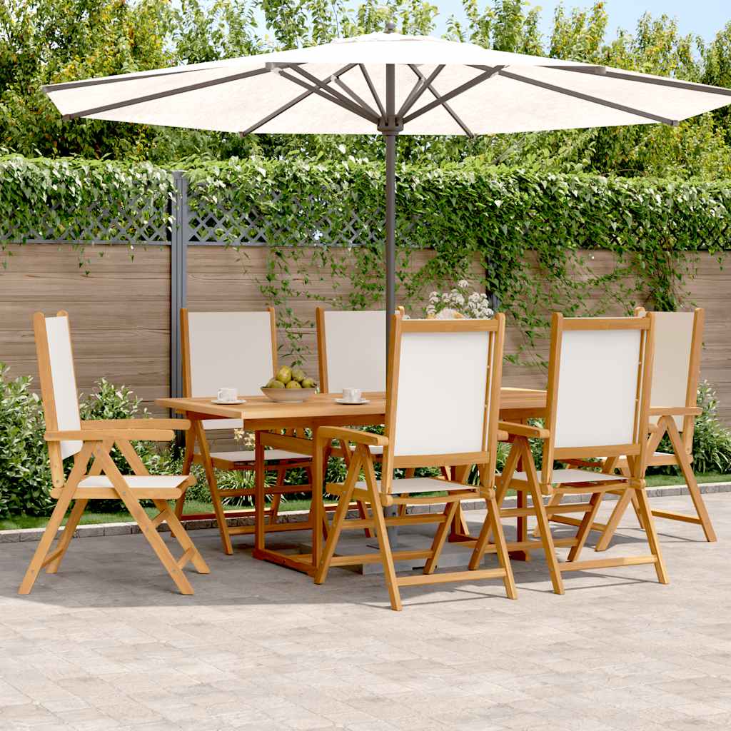 Set Pranzo da Giardino 7 pz Crema in Tessuto e Legno Massello