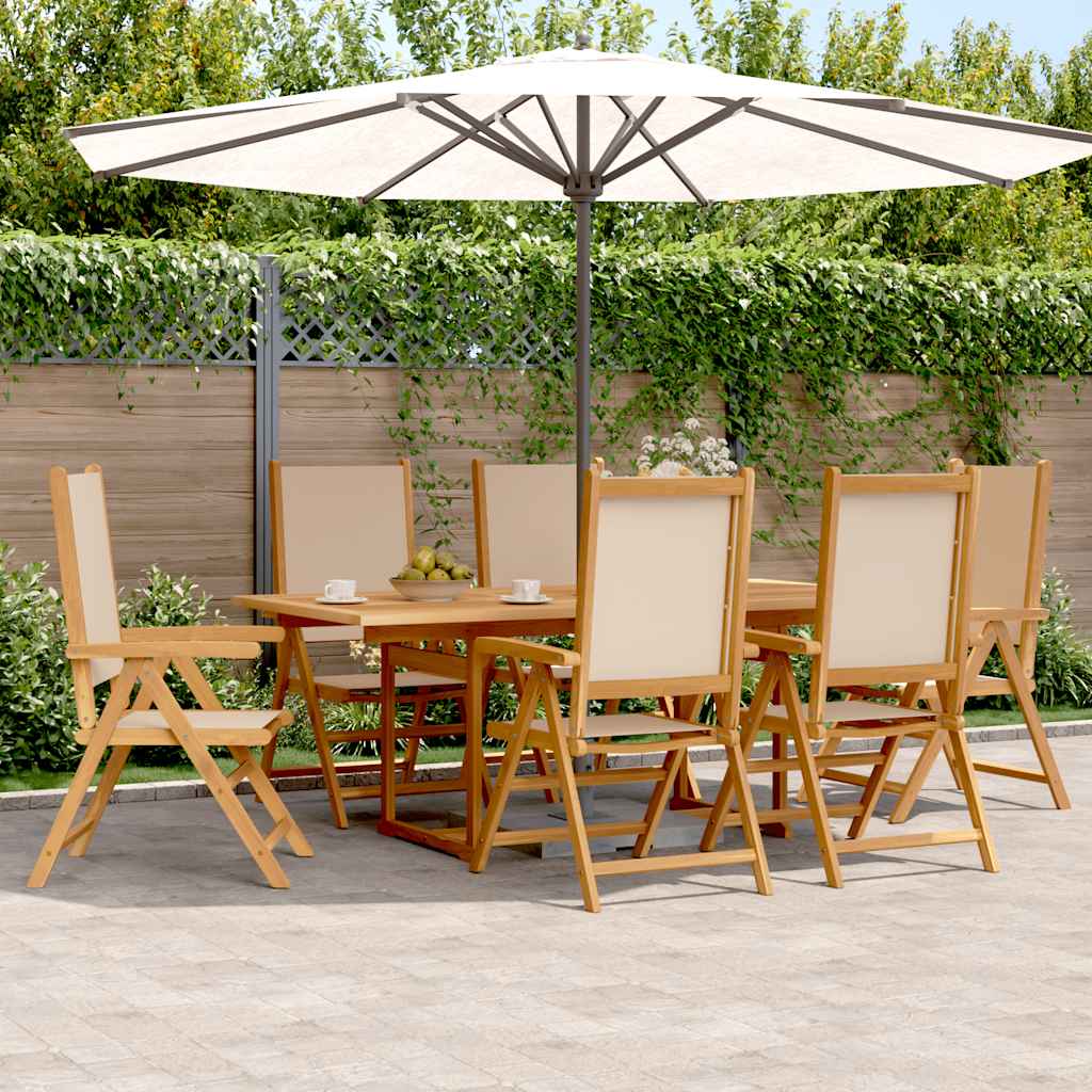 Set Pranzo da Giardino 7 pz Beige in Tessuto e Legno Massello