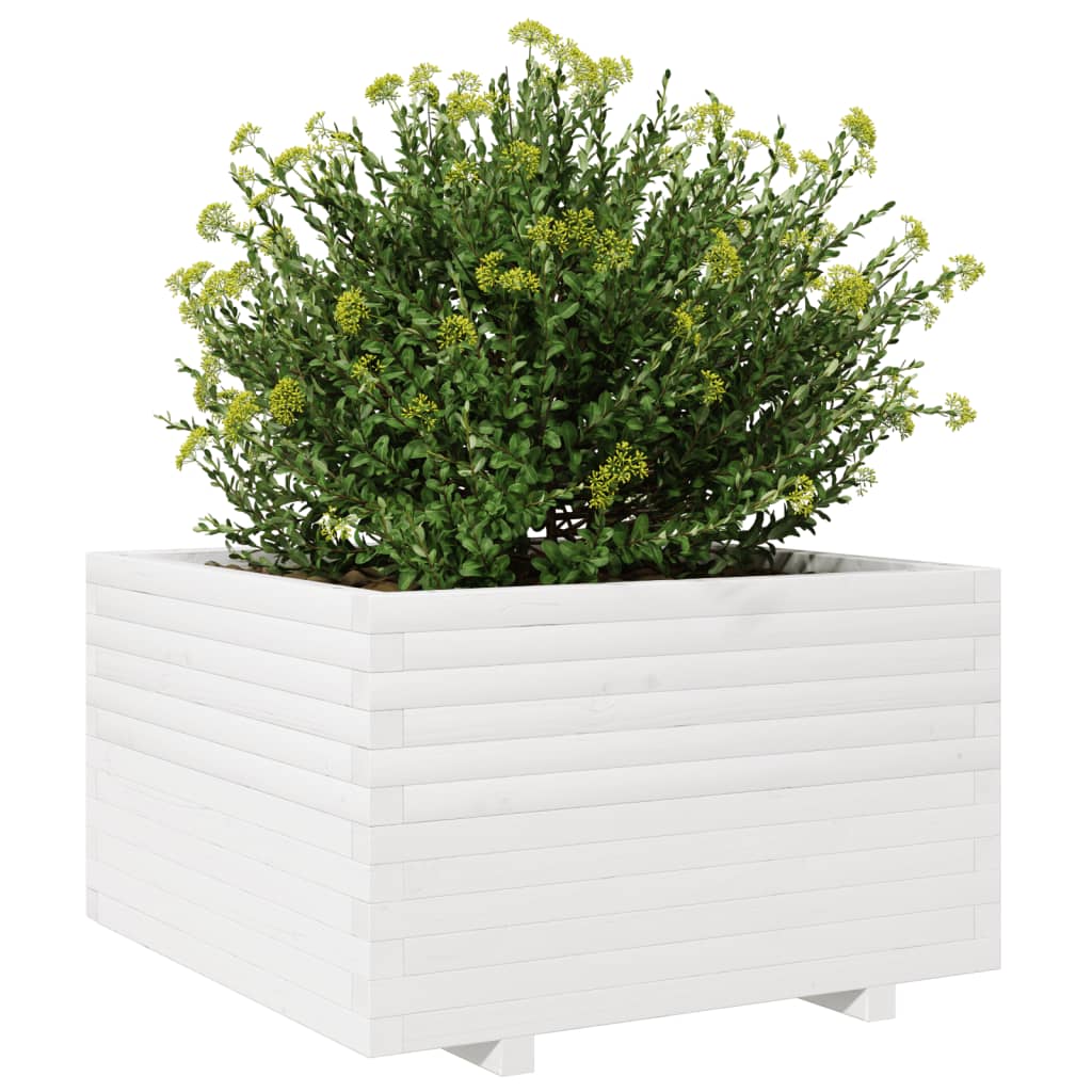 Fioriera da Giardino Bianca 80x80x49,5cm Legno Massello di Pino