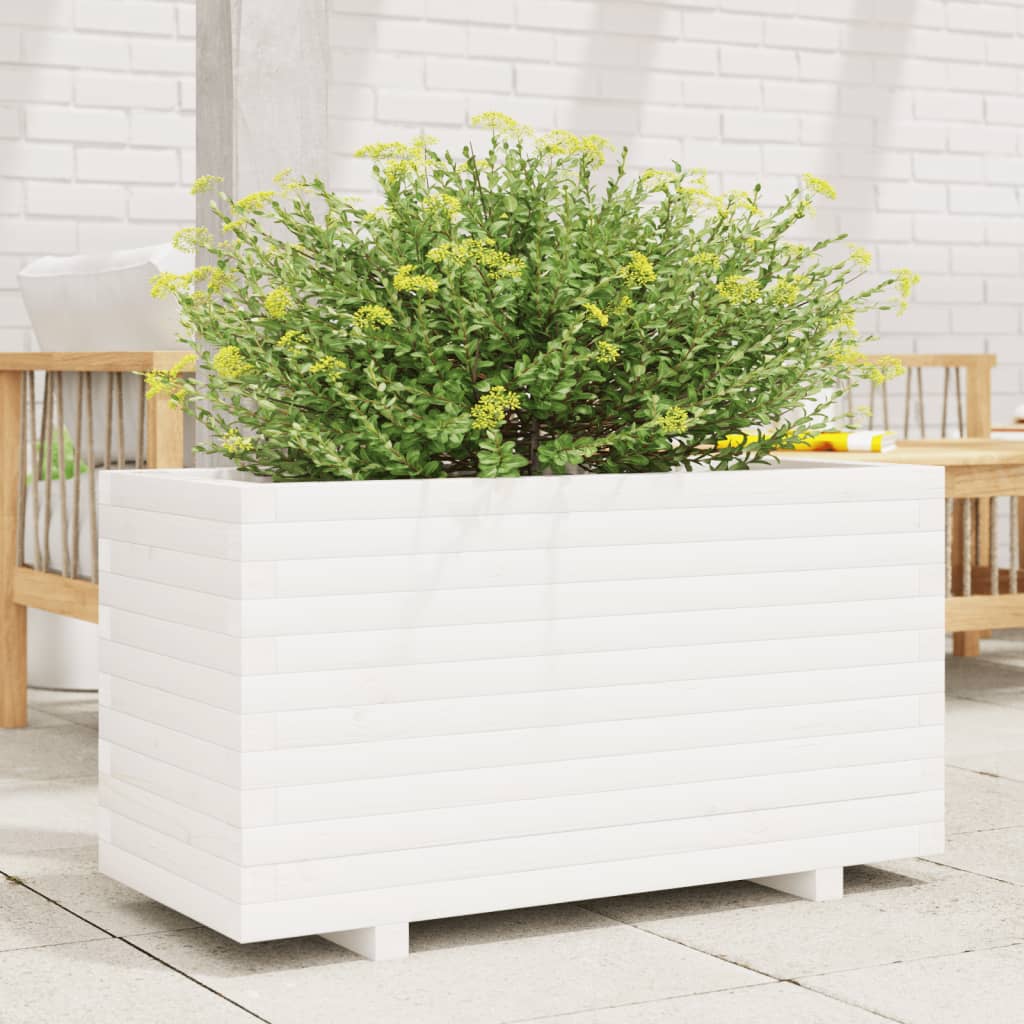 Fioriera da Giardino Bianca 90x40x49,5cm Legno Massello di Pino