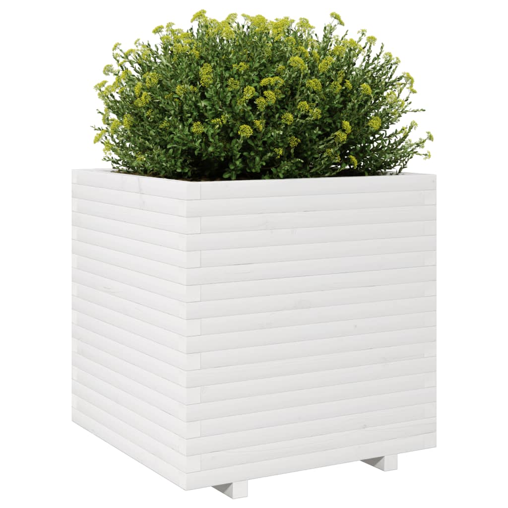Fioriera da Giardino Bianca 70x70x72,5cm Legno Massello di Pino