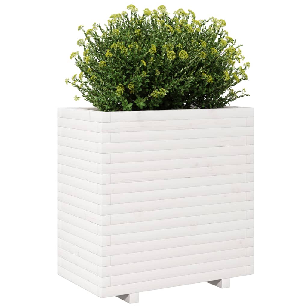Fioriera da Giardino Bianca 70x40x72,5cm Legno Massello di Pino