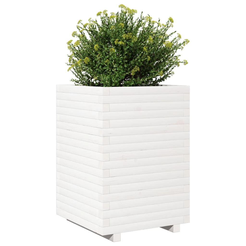 Fioriera da Giardino Bianca 50x50x72 cm Legno Massello di Pino