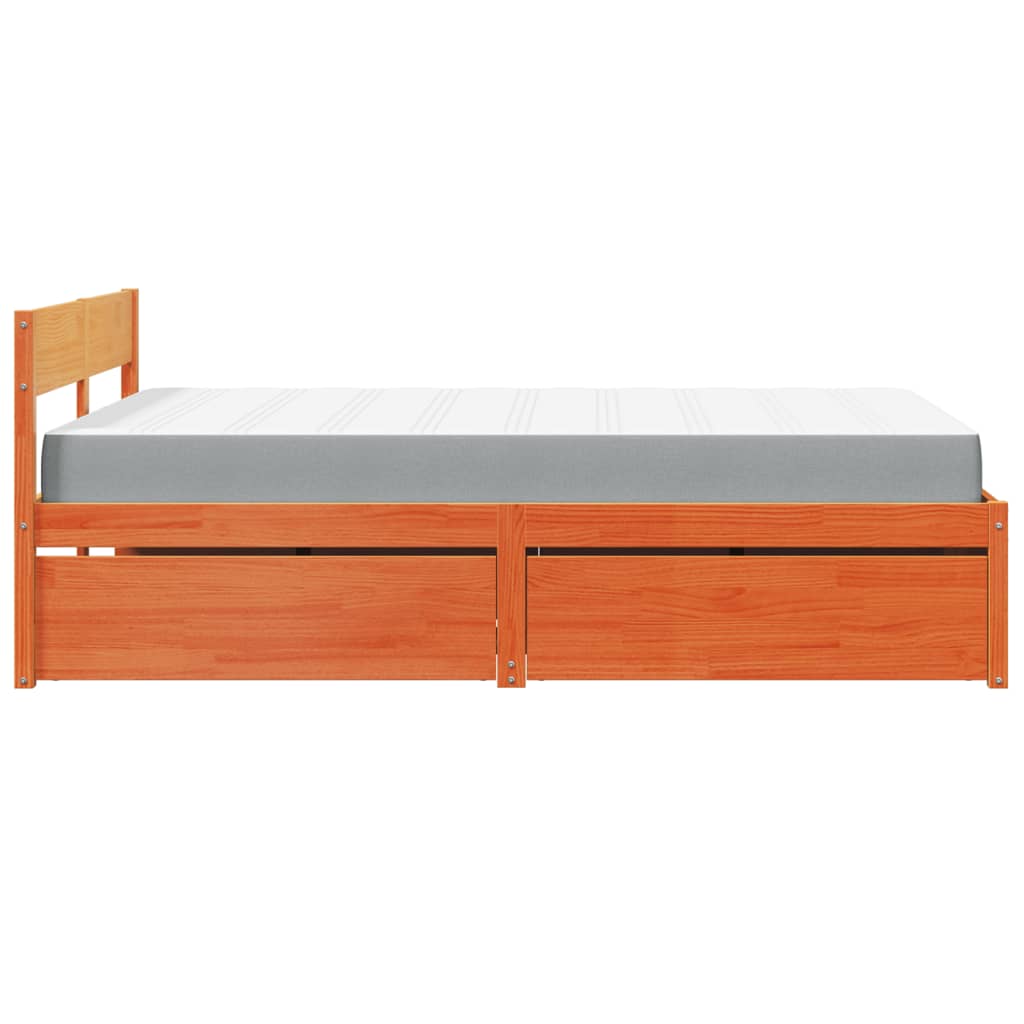 Letto Cassetti e Materasso Marrone Cera 120x200cm Massello Pino