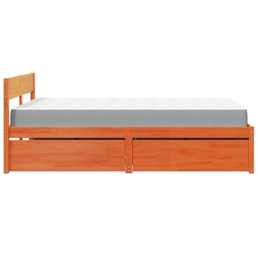 Letto Cassetti e Materasso Marrone Cera 140x190cm Massello Pino