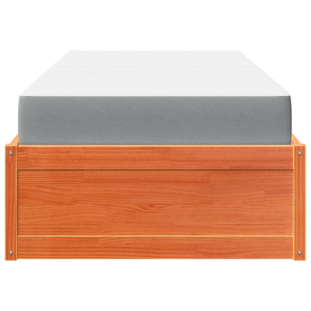 Letto con Materasso Marrone Cera 90x200cm Legno Massello Pino